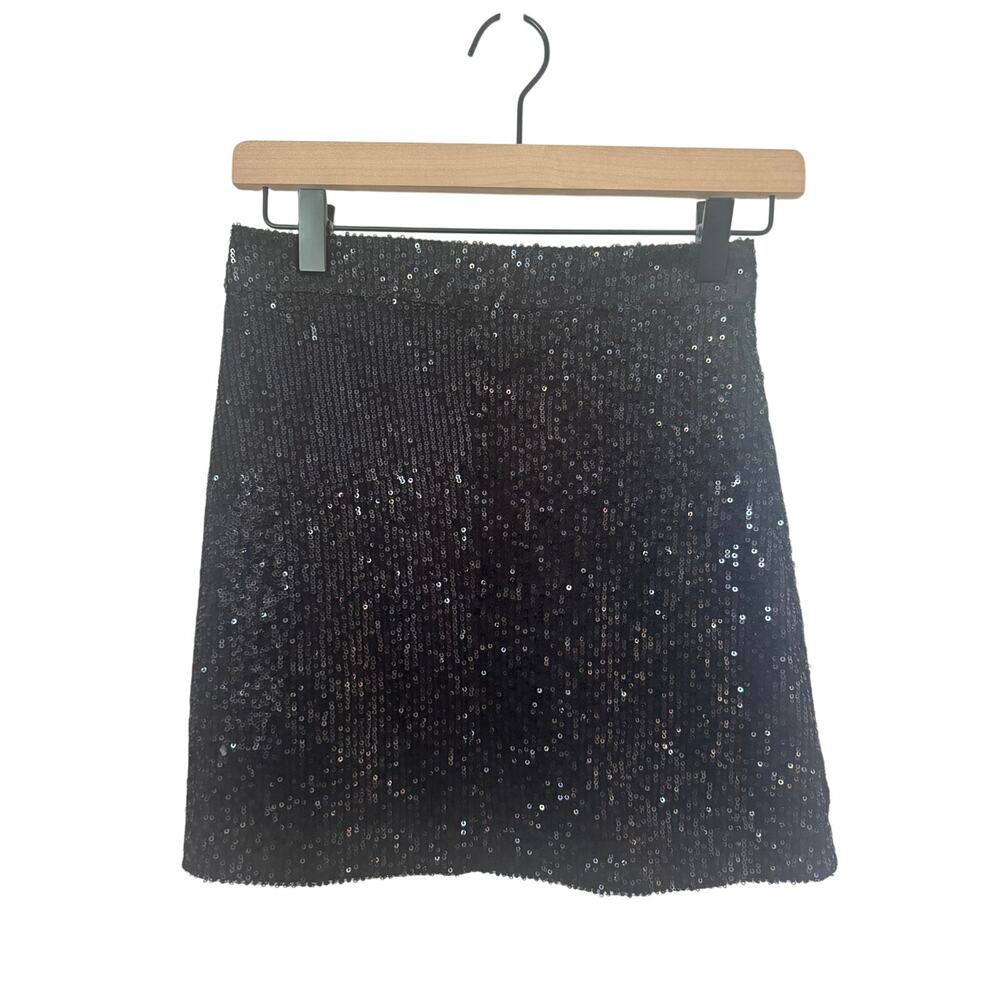 NWT French Connection Black Sequin Mini Skirt US 0 Party Club - Picture 1 of 8